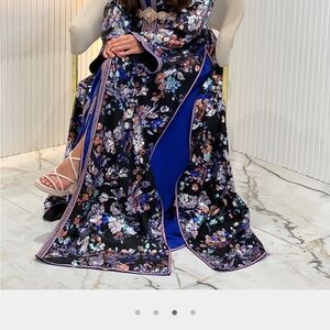 Floral Black and Blue Kaftan Gown